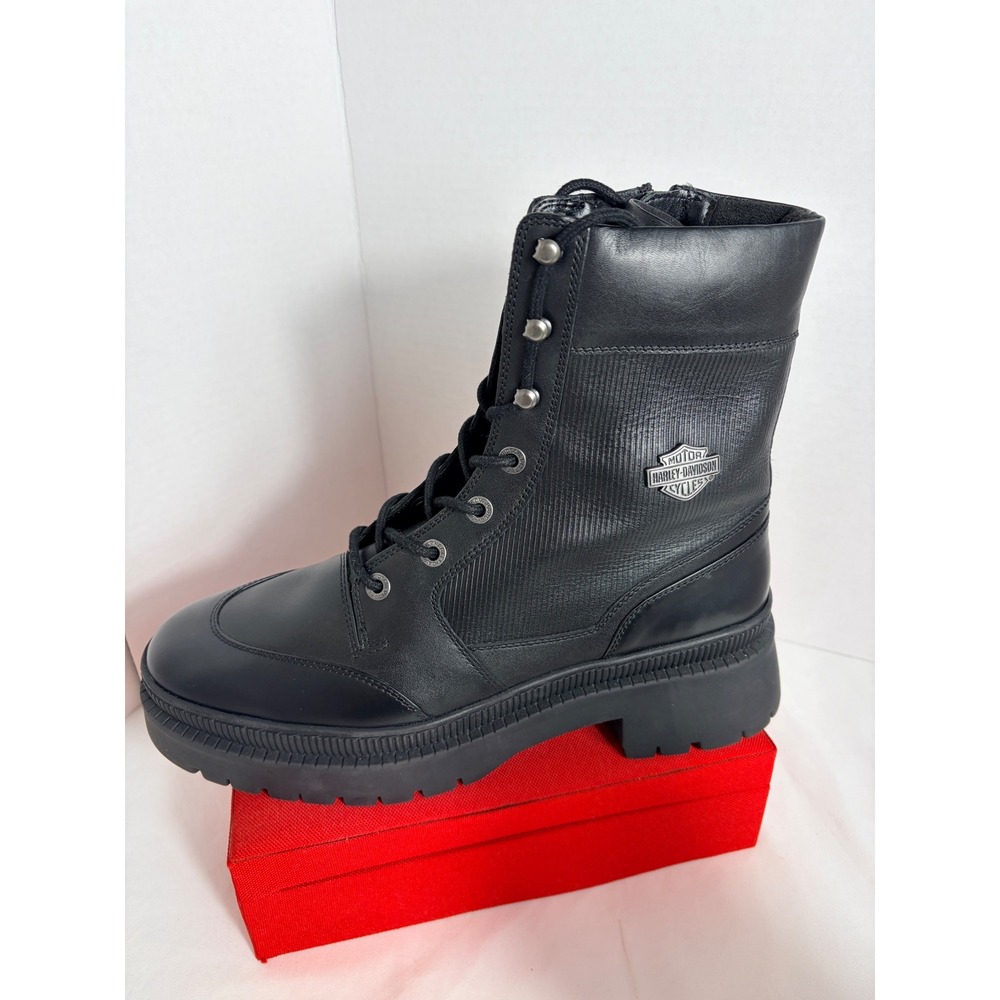 Harley Davidson Mens Boots Black 10M D65001 Leather Combat Lug Sole Biker New - Picture 12 of 15